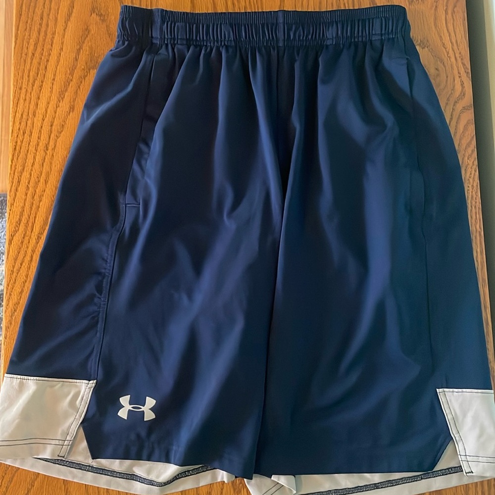 Under Armour small navy and gray shorts.